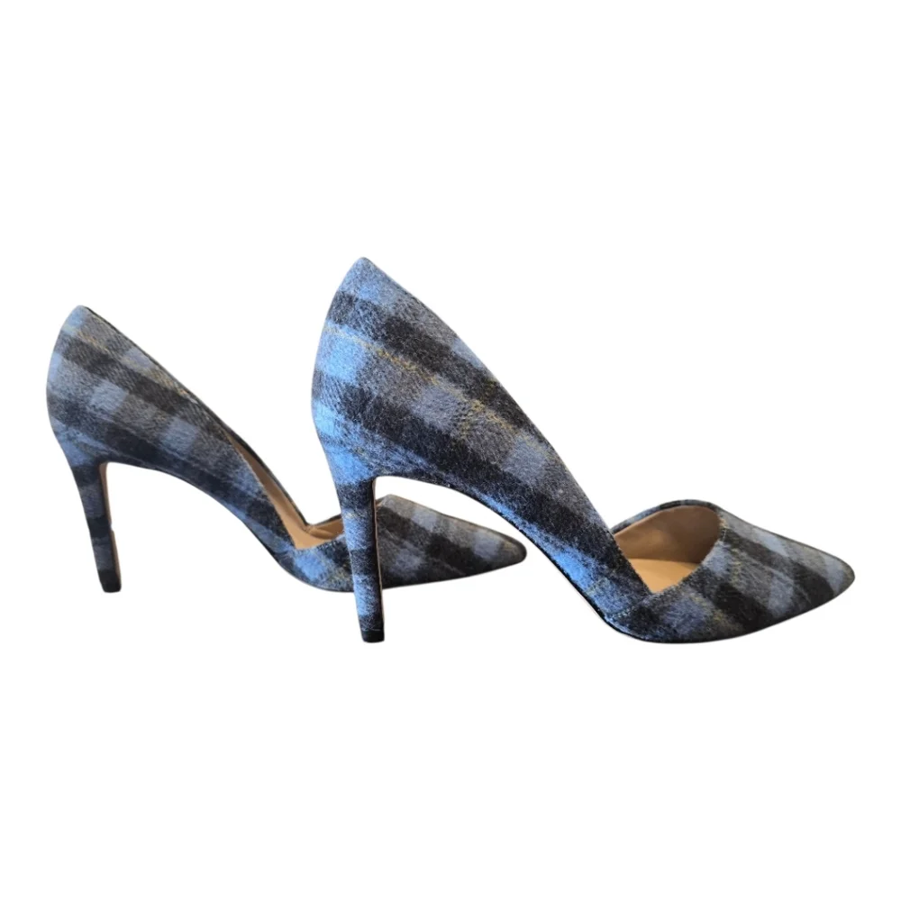 Ann Taylor Azra D'Orsay Blue Grey Plaid High Heel Pumps 10 - Picture 6 of 8